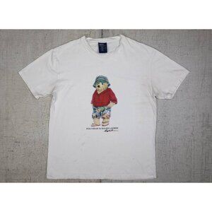 Polo Ralph Lauren T Shirt Mens Small Beach Bear Bucket Hat Short Sleeve White